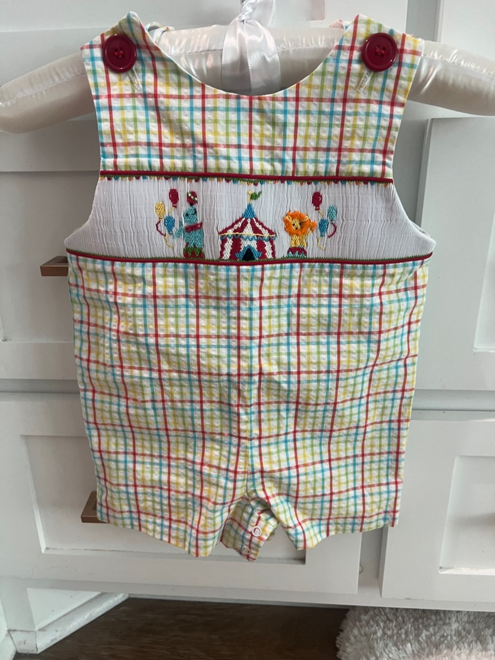 Unbranded Multicolor Plaid Circus Embroidered Baby Romper